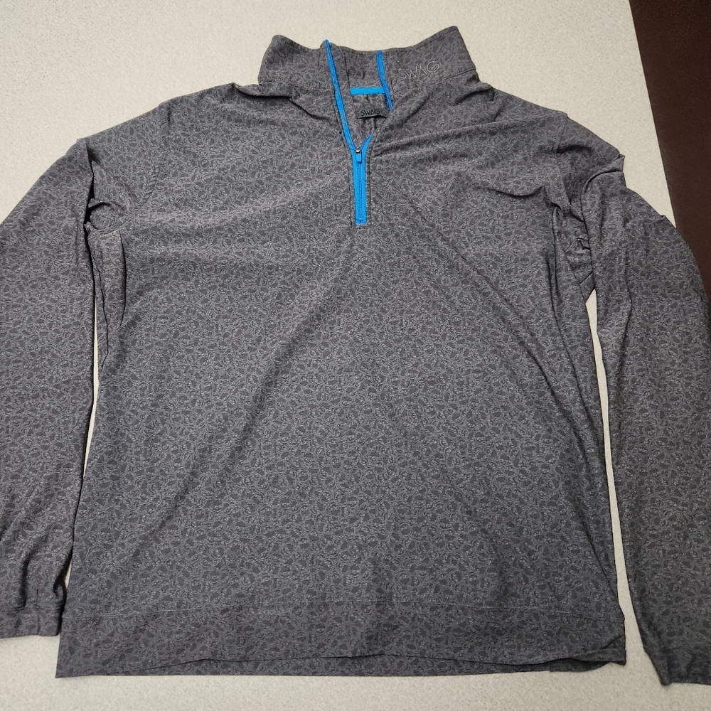 Swag Performance 1/4 Zip Pullover Grey Blue Mens L Skulls Overlay